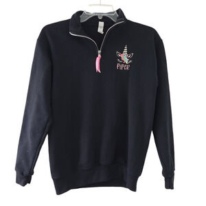 Girls Embroidered Sweatshirt Piper Unicorn Large Long Sleeve Shirt, Black